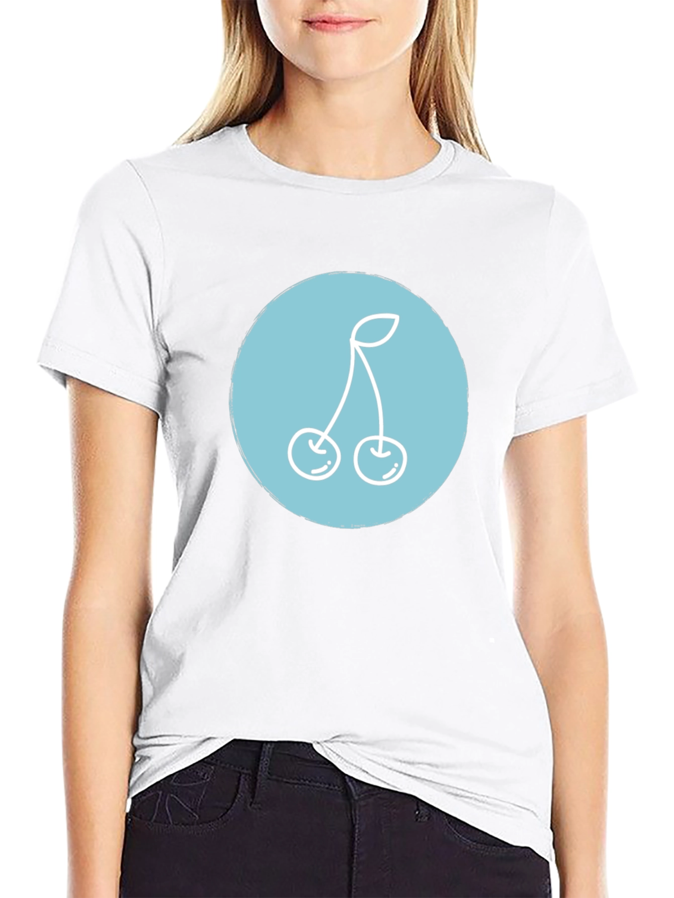 Modern Black Tee with Cherry Graphic