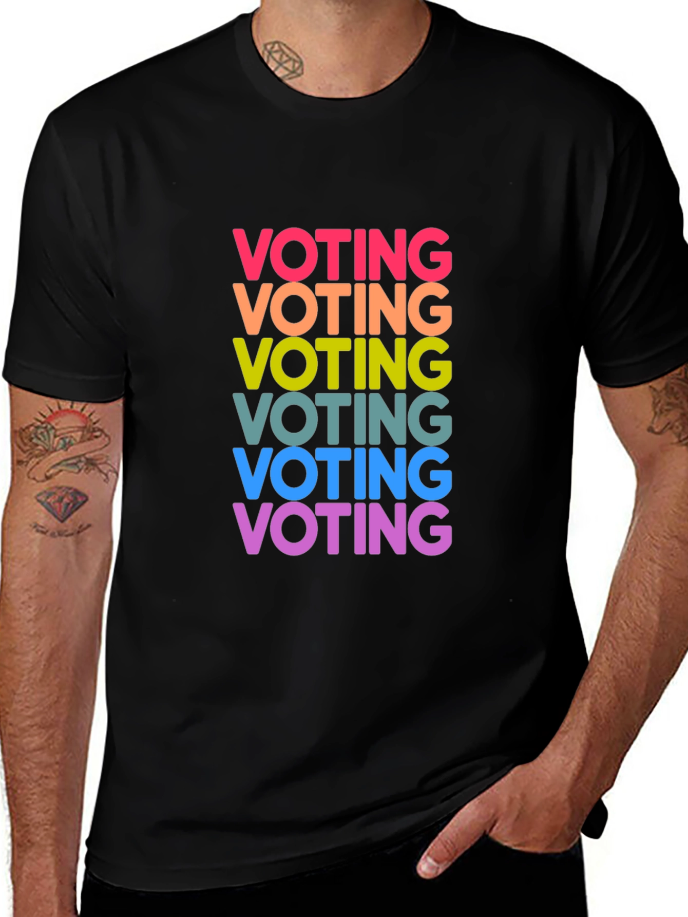 Vote Rainbow Text Graphic Black Tee