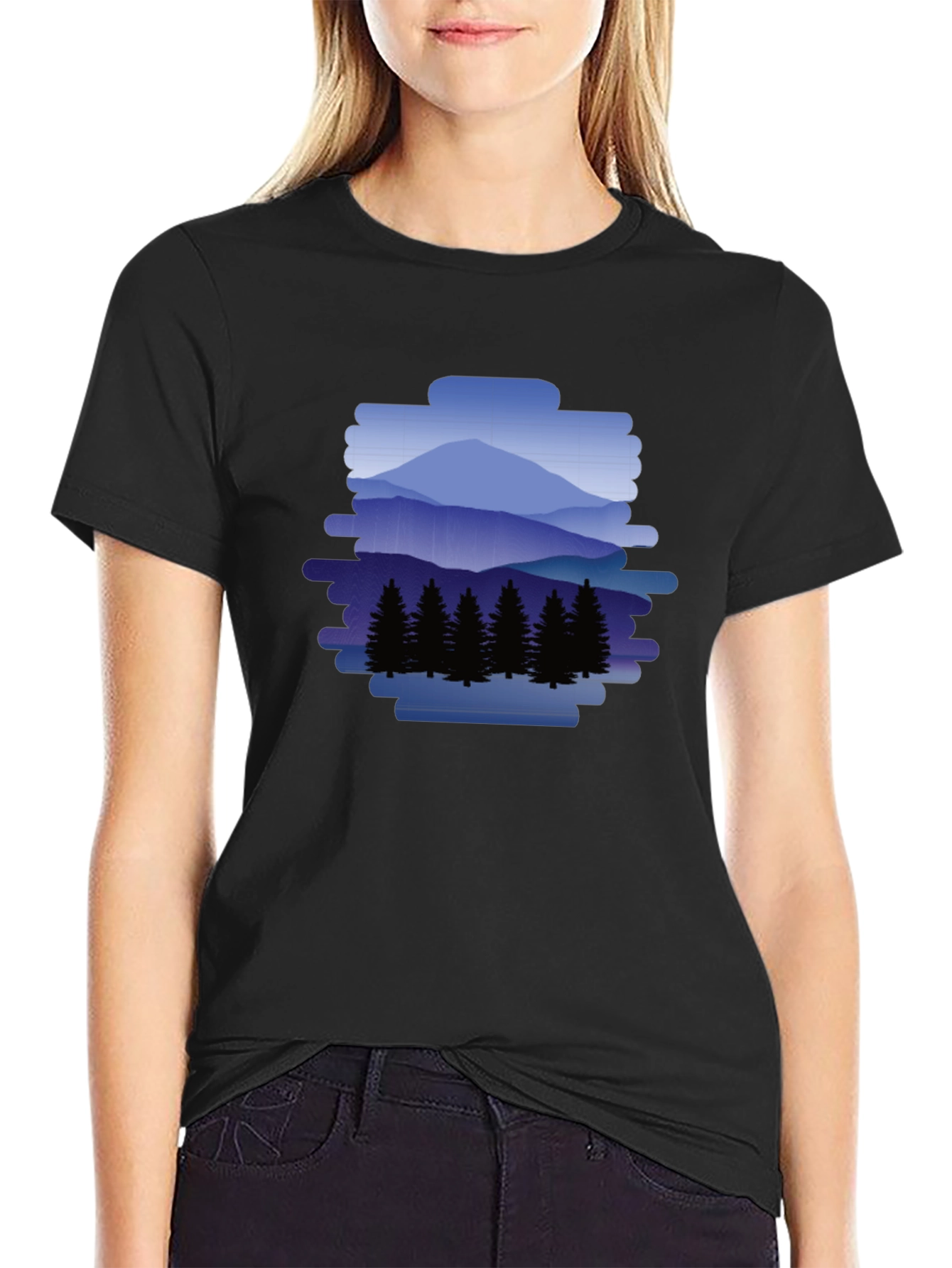 Mountain Scene Graphic Tee - Nature Lovers Black T-Shirt