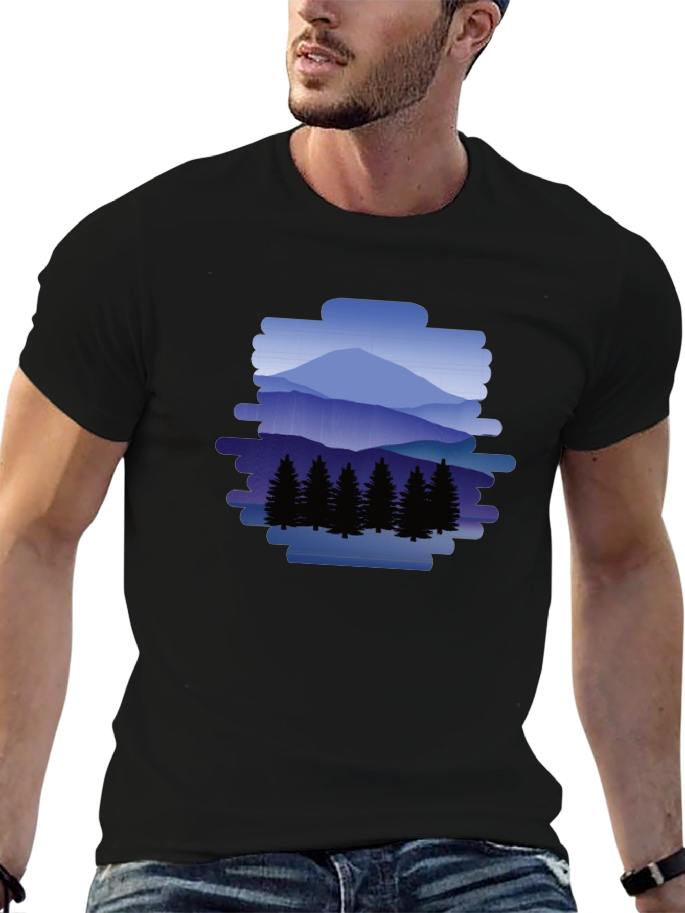 Mountain Scene Graphic Tee - Nature Lovers Black T-Shirt