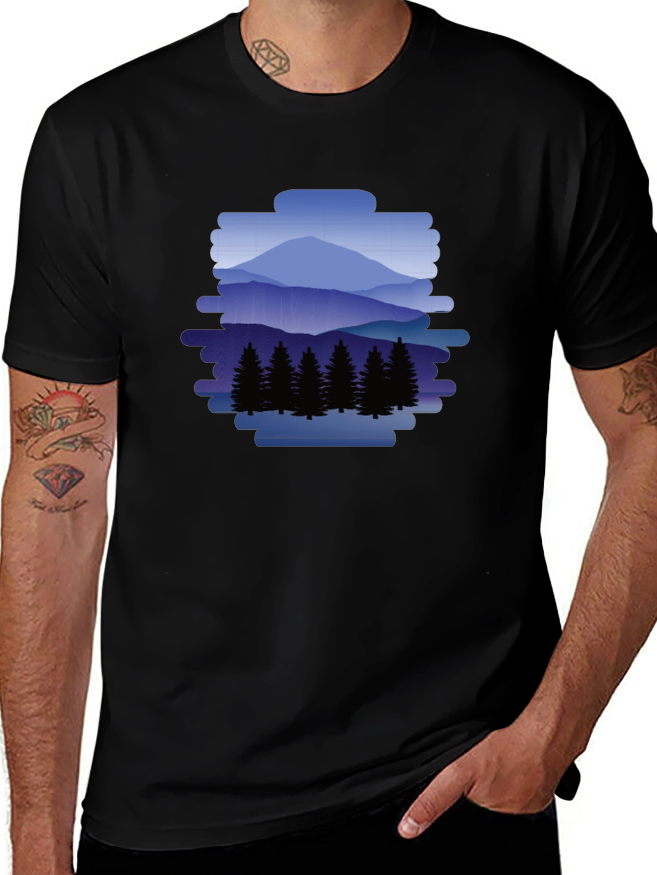 Mountain Scene Graphic Tee - Nature Lovers Black T-Shirt