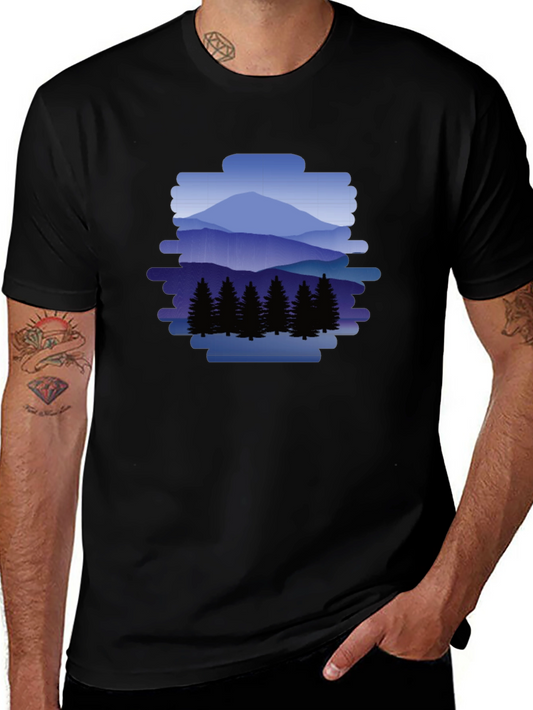 Mountain Scene Graphic Tee - Nature Lovers Black T-Shirt