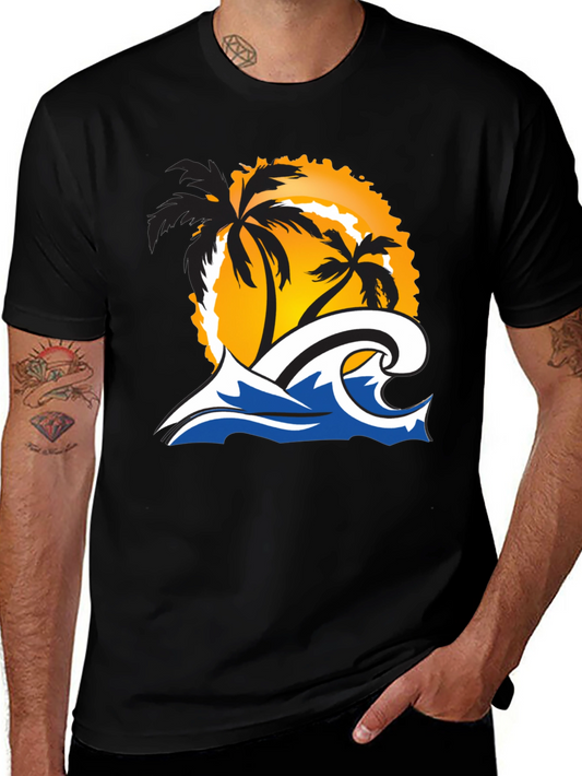 Tropical Wave Graphic Tee - Black Short Sleeve Shirt