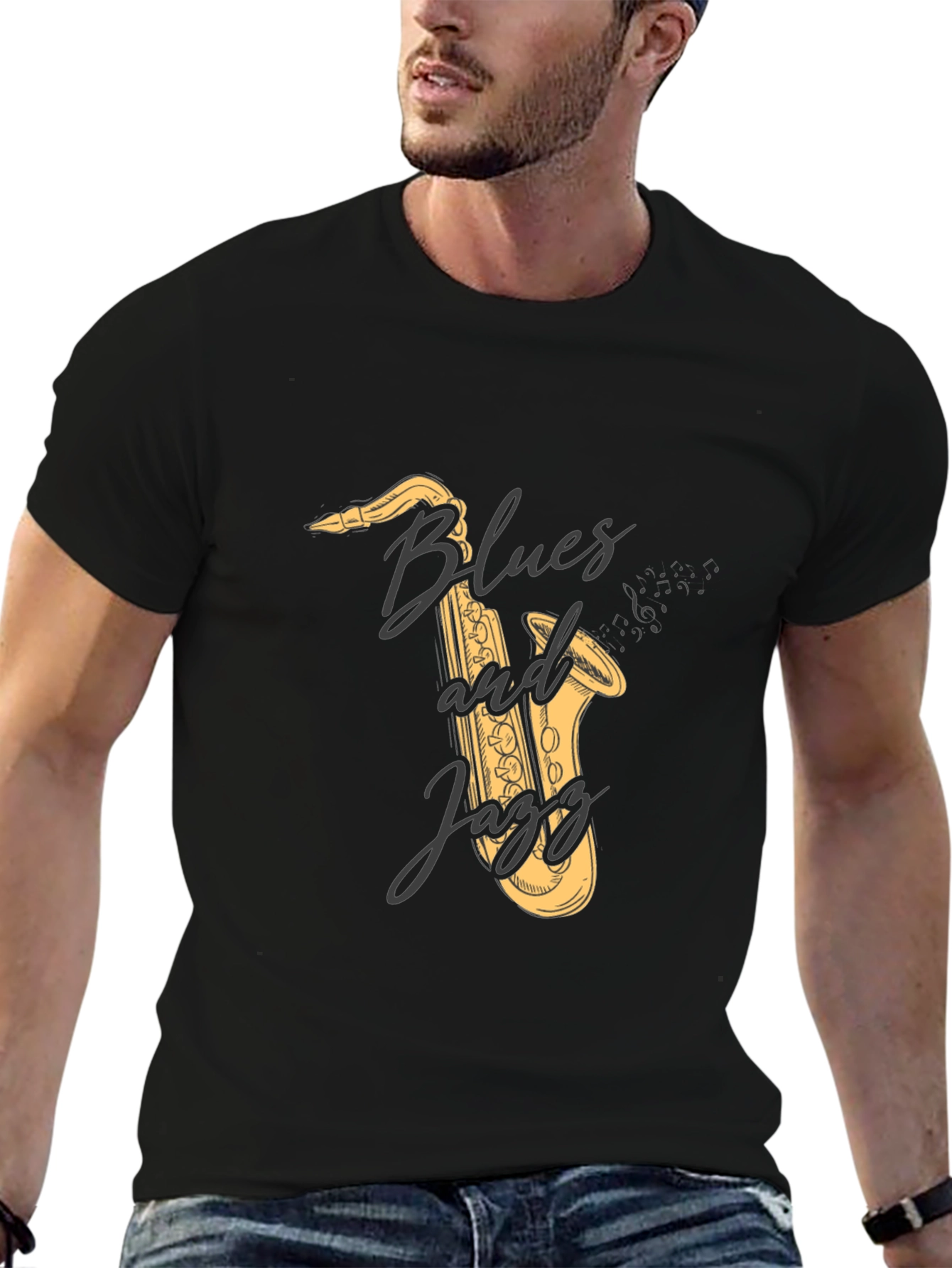 Blues and Jazz Saxophone Graphic Tee