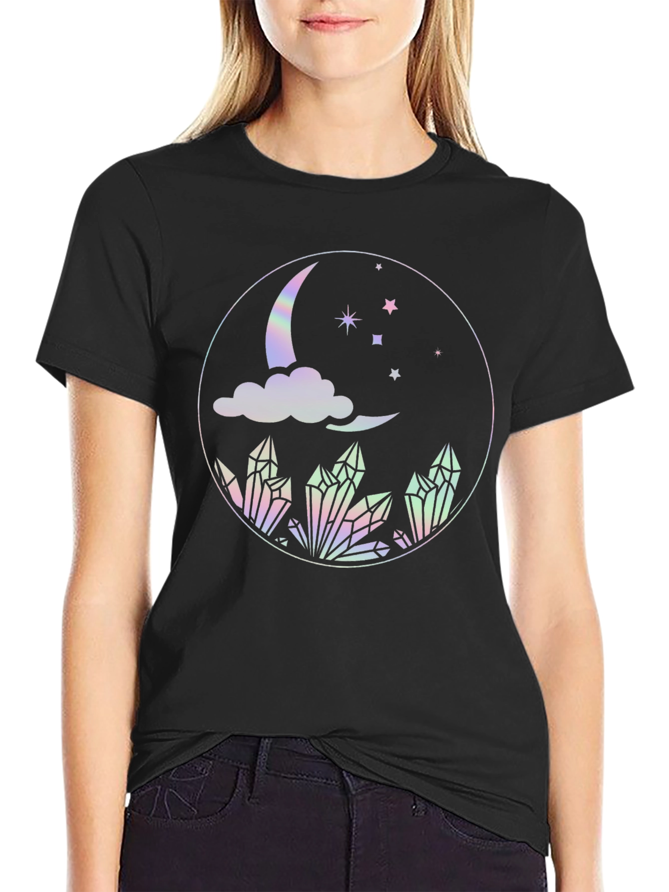 Mystical Moon Crystal T-Shirt - Black