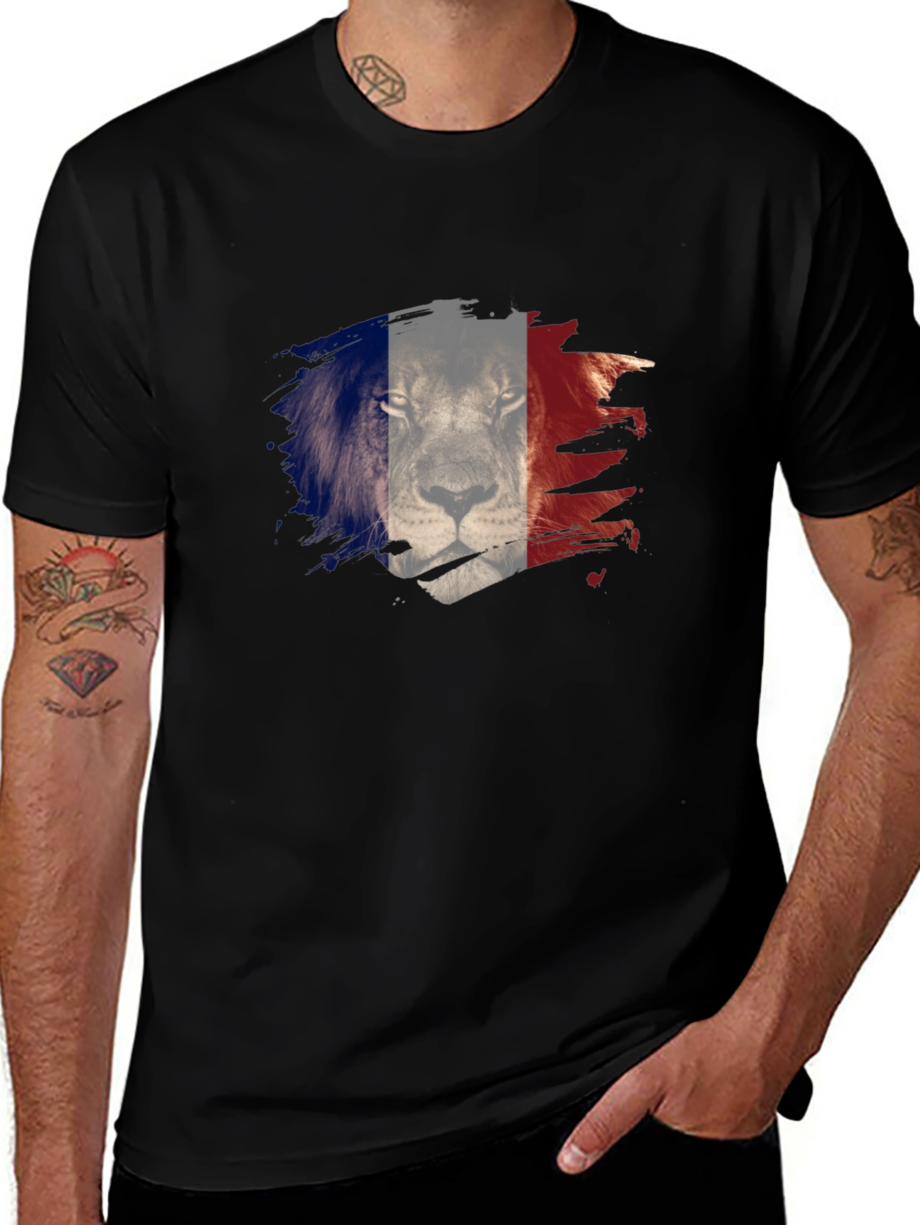 Mens Black Lion France Flag Graphic Tee