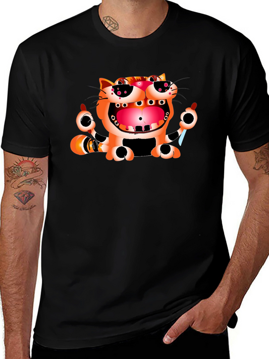 Funny Cat Graphic Print Black T-Shirt