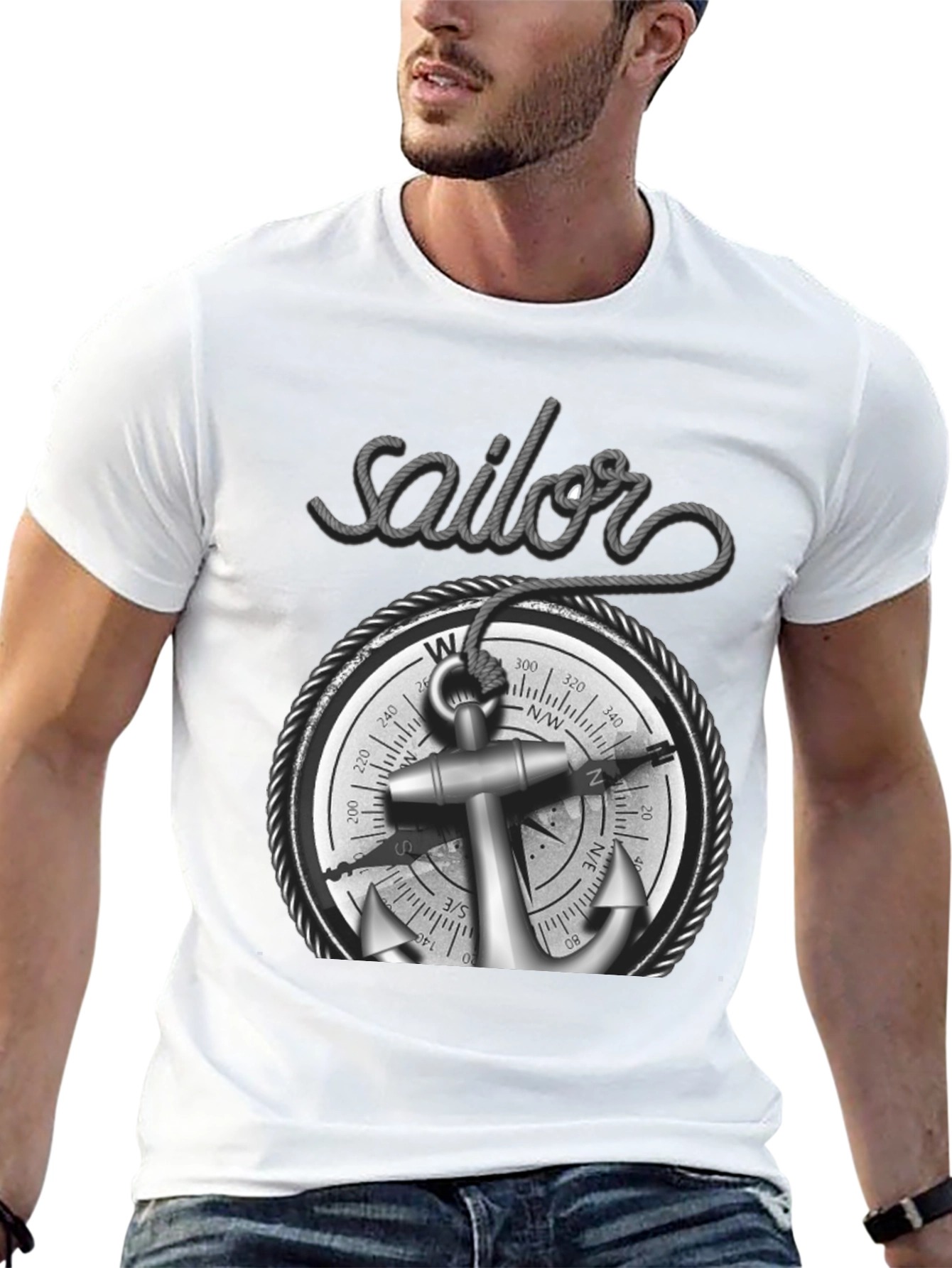 Nautical Sailor Compass Anchor Graphic T-Shirt