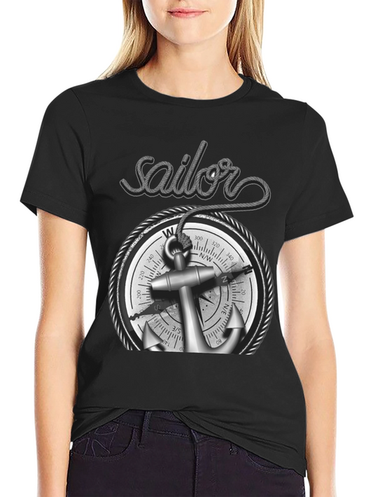 Nautical Sailor Compass Anchor Graphic T-Shirt