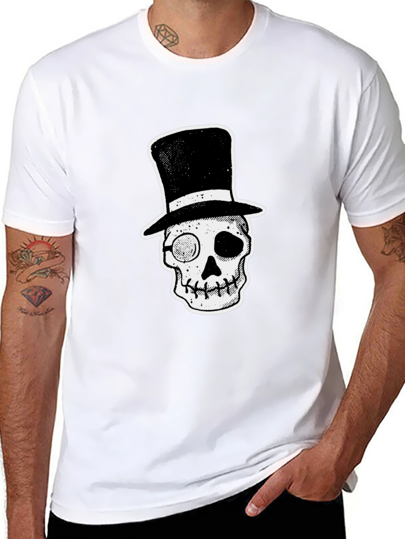 Skull with Top Hat T-Shirt - Unique Graphic Tee