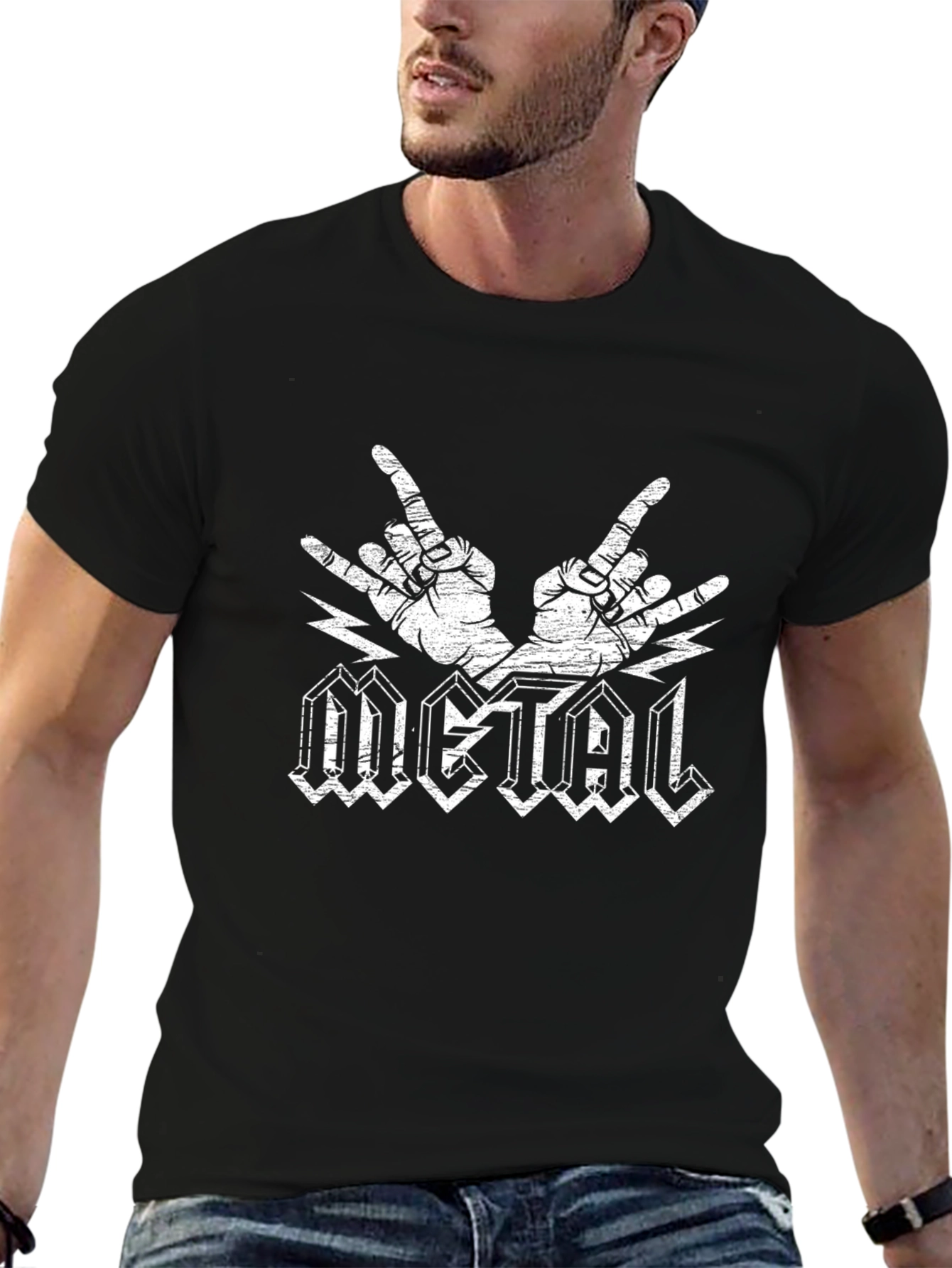 Metal Horns Black T-Shirt Rock On Concert Tee