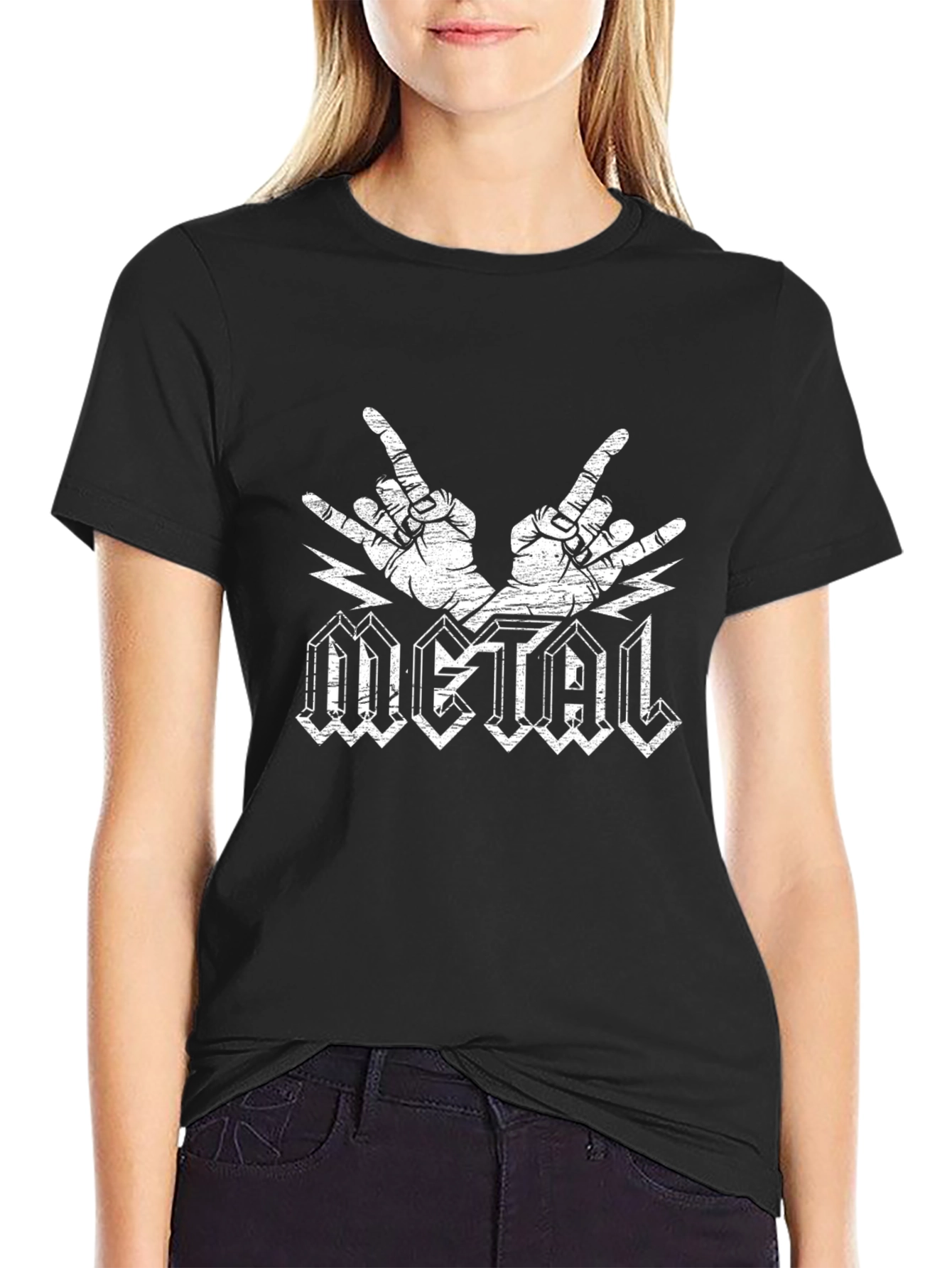 Metal Horns Black T-Shirt Rock On Concert Tee