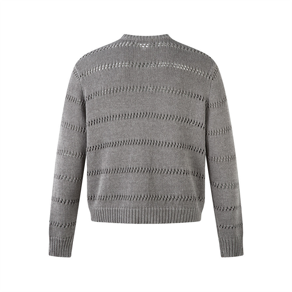 Simple Solid Color Knit Cardigan Minimalist Versatile Round Neck Long Sleeve Sweater