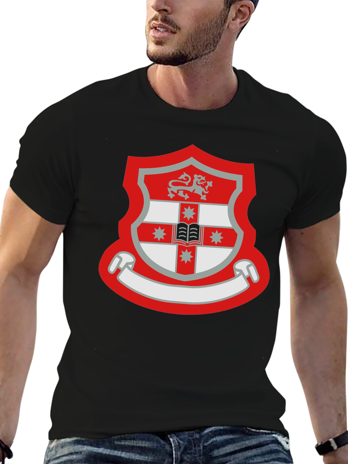 Emblem Shield Graphic Tee - Black Cotton T-Shirt