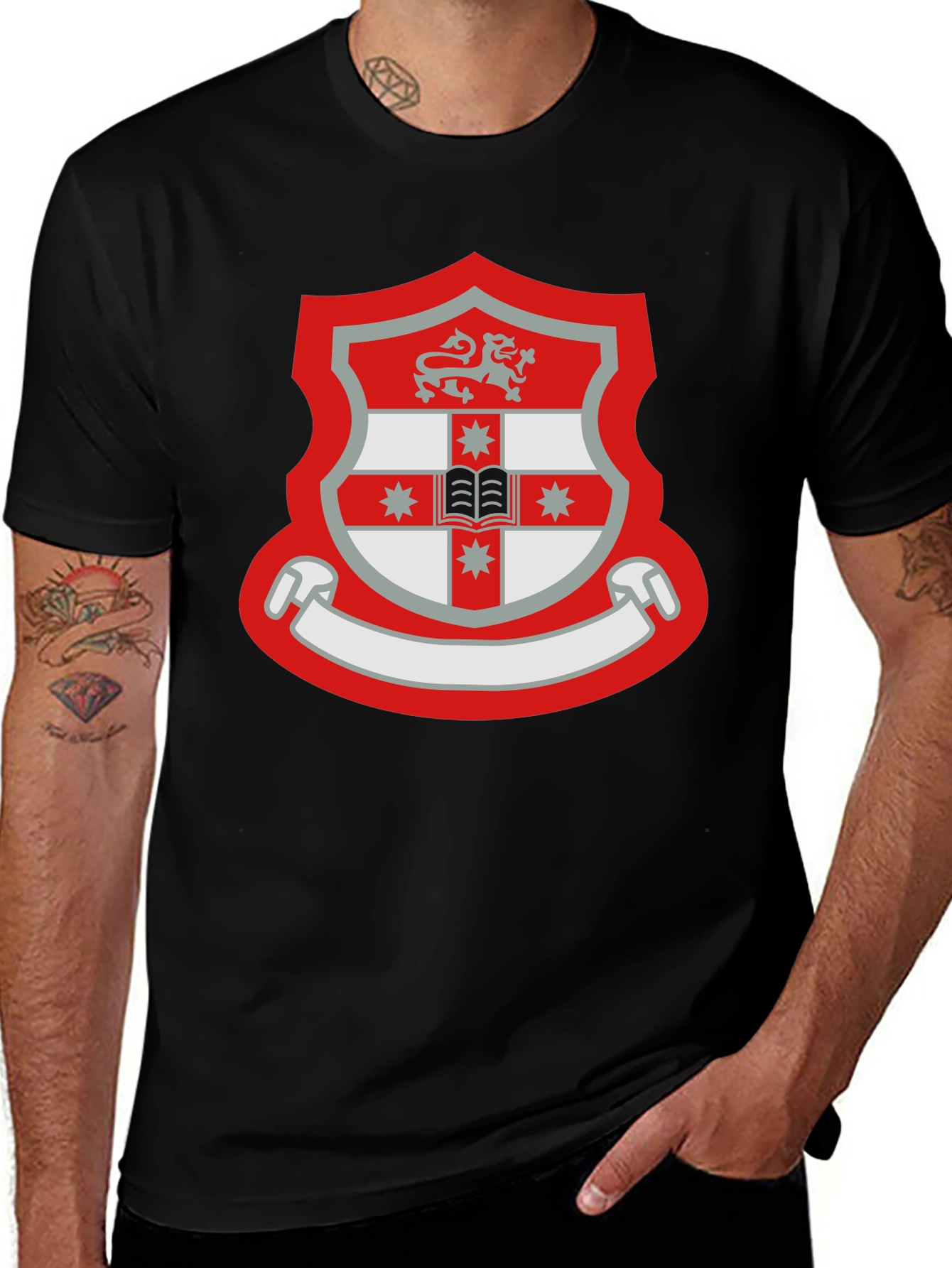 Emblem Shield Graphic Tee - Black Cotton T-Shirt