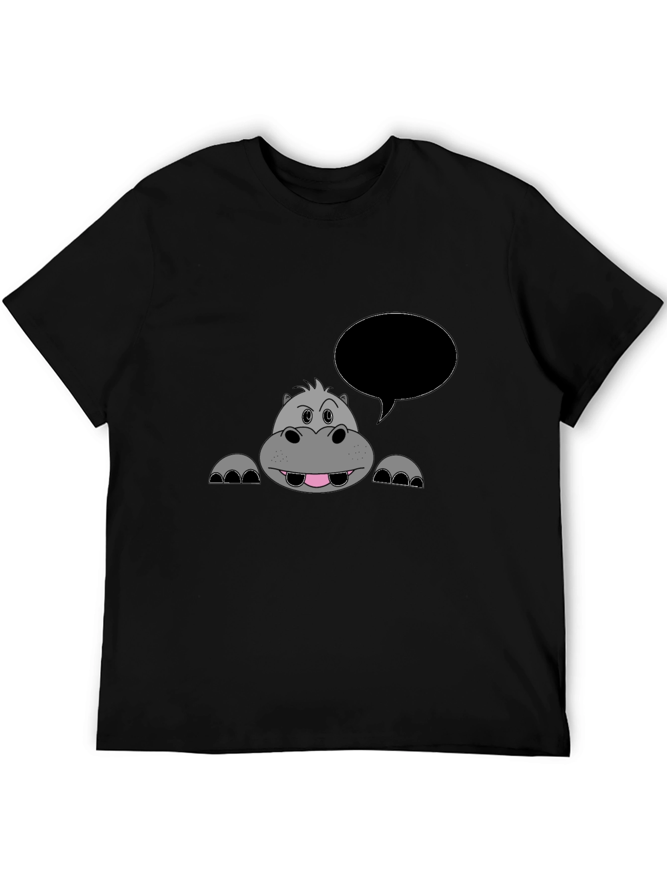 Hippo Cartoon Black T-Shirt