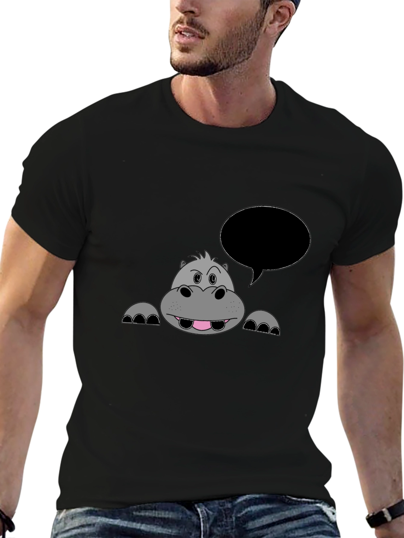 Hippo Cartoon Black T-Shirt