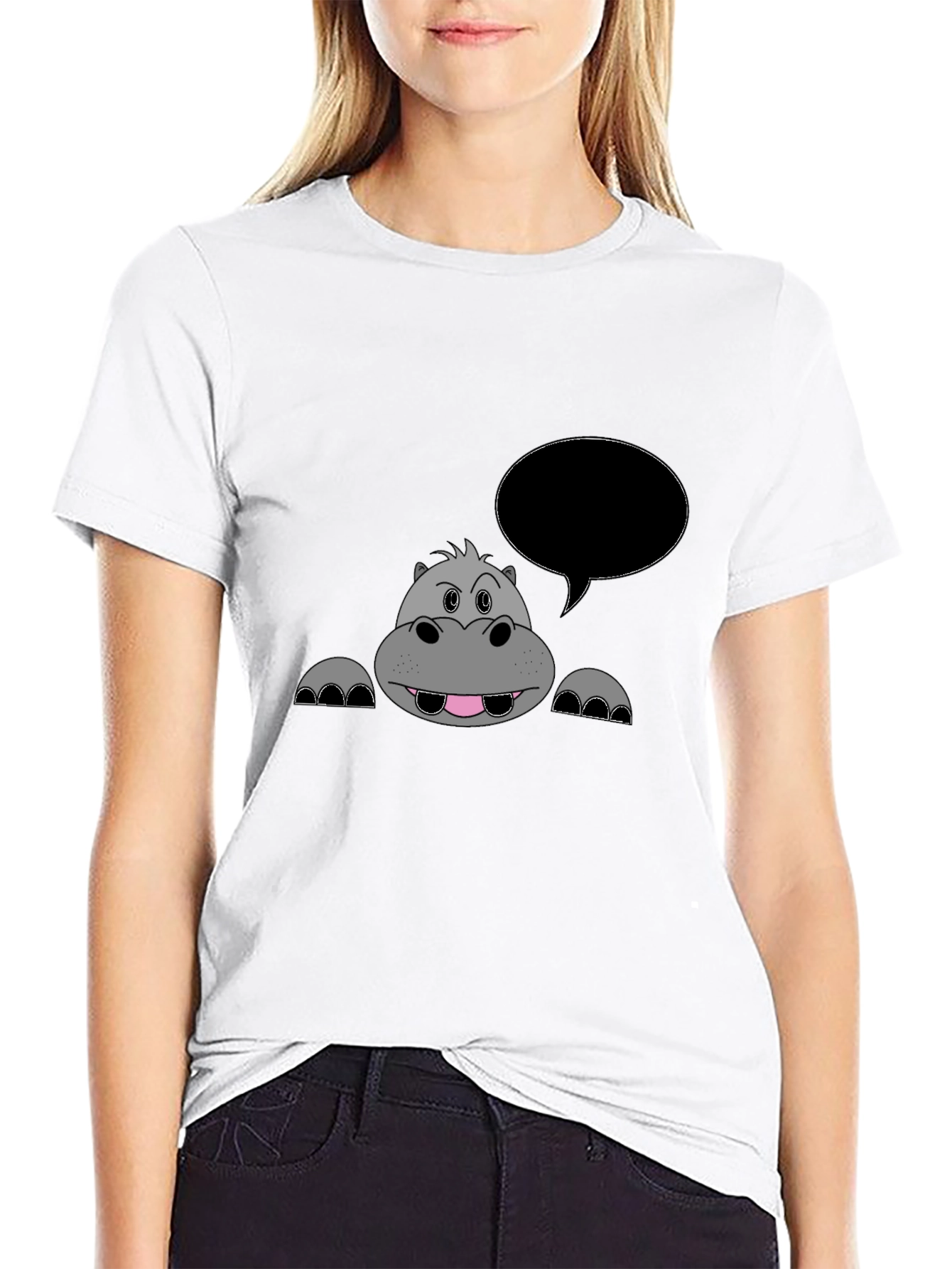 Hippo Cartoon Black T-Shirt