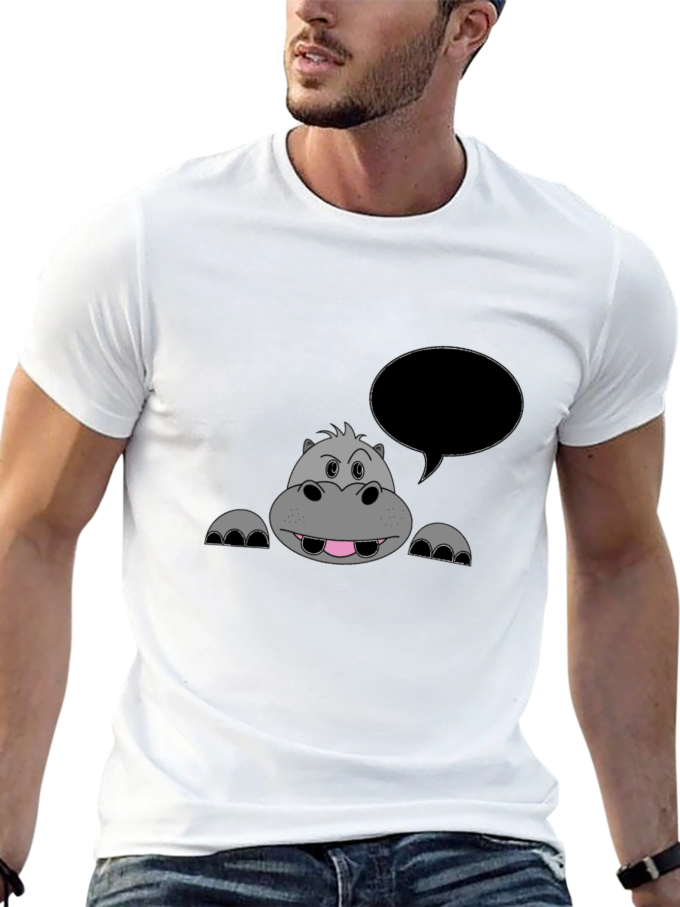 Hippo Cartoon Black T-Shirt