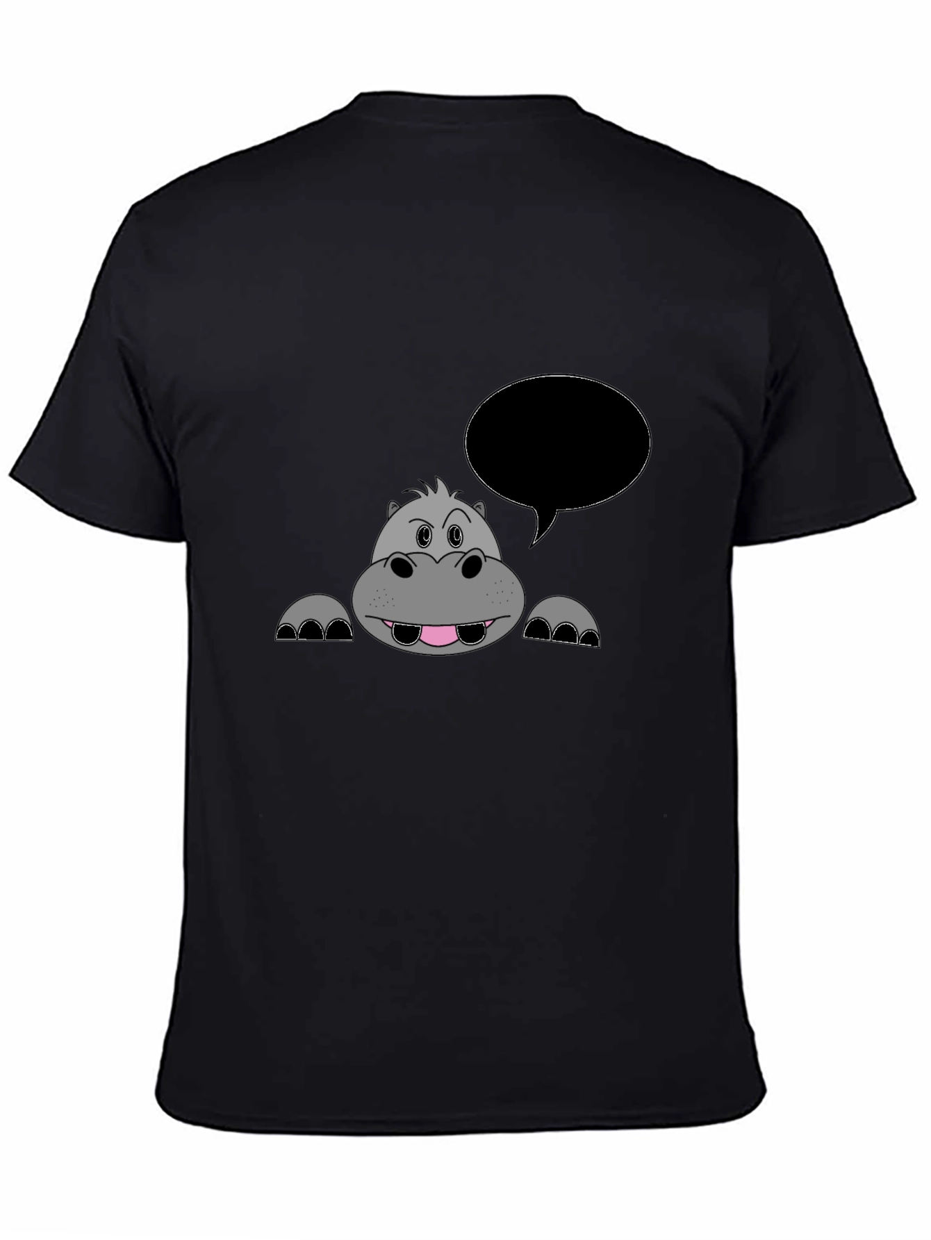 Hippo Cartoon Black T-Shirt