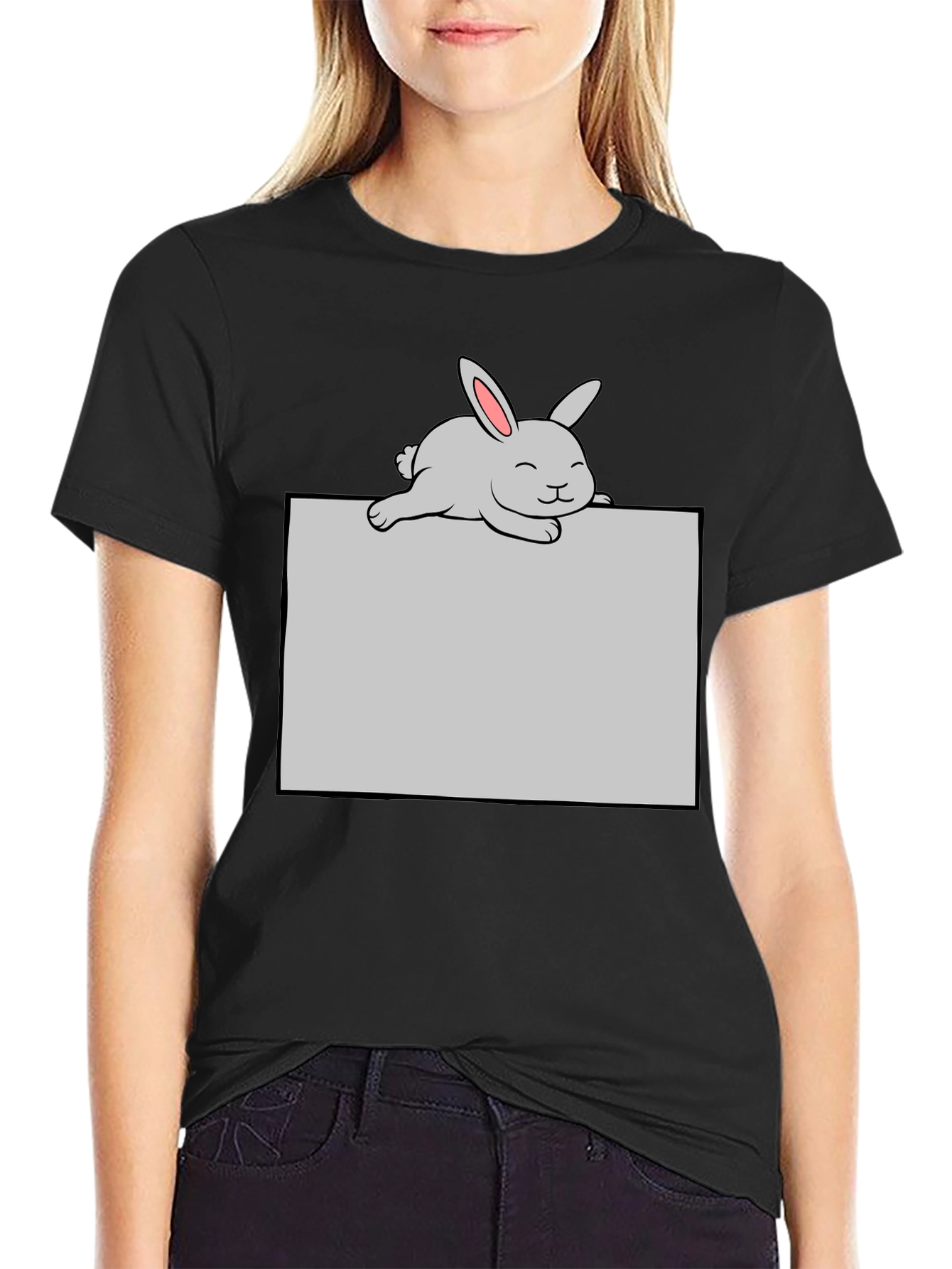 Cute Bunny Graphic T-Shirt - Black