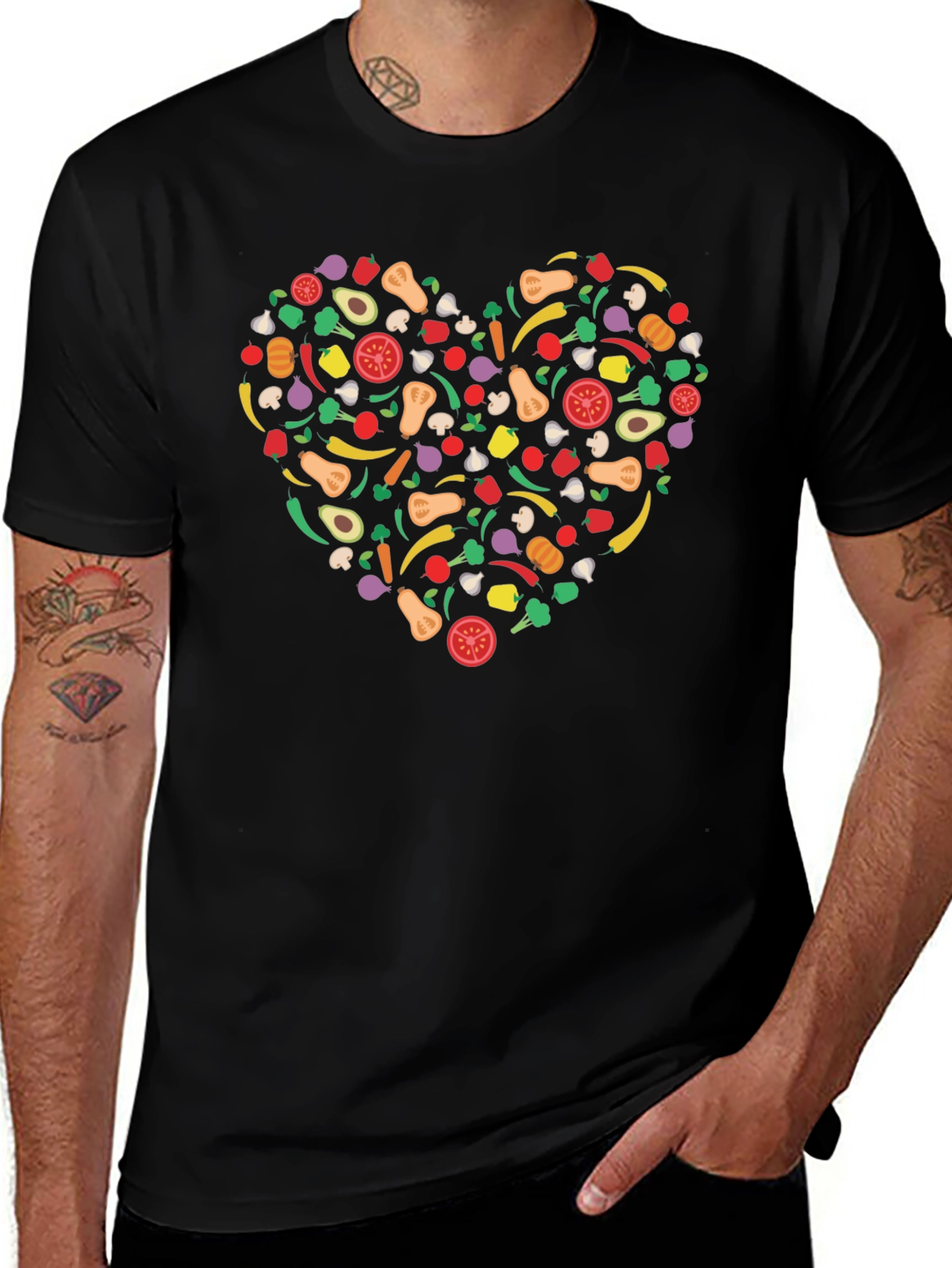 Vegetable Heart Graphic T-Shirt - Black