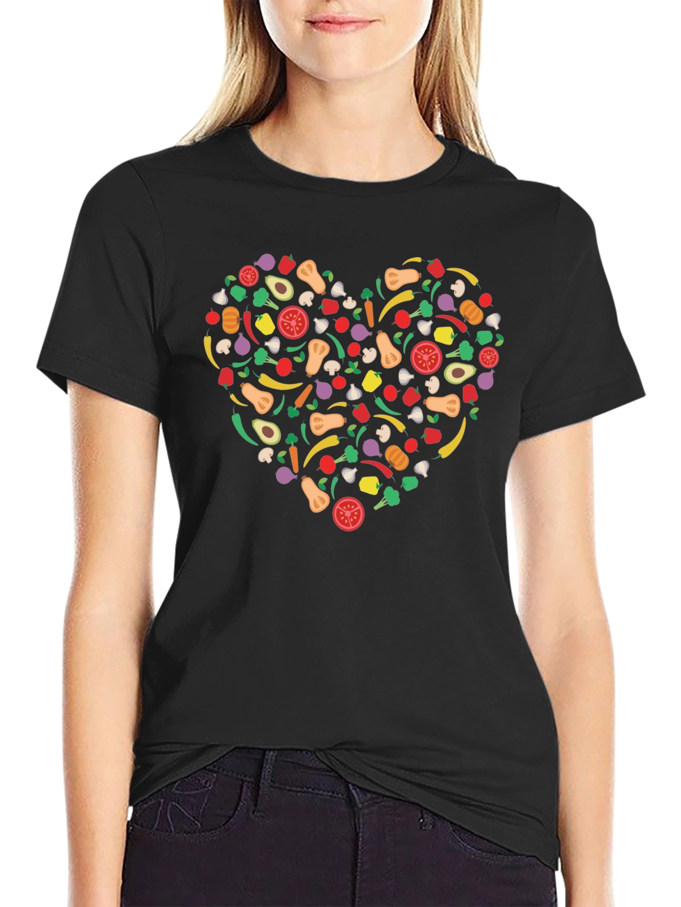Vegetable Heart Graphic T-Shirt - Black