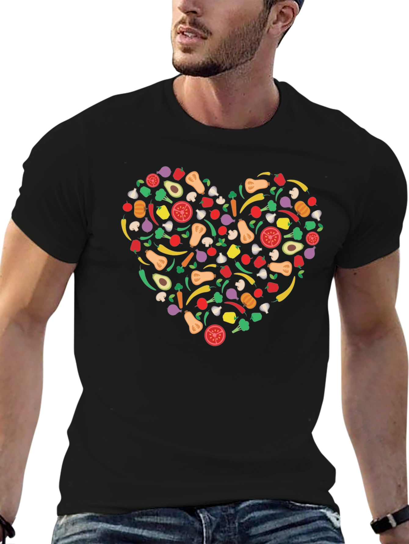 Vegetable Heart Graphic T-Shirt - Black
