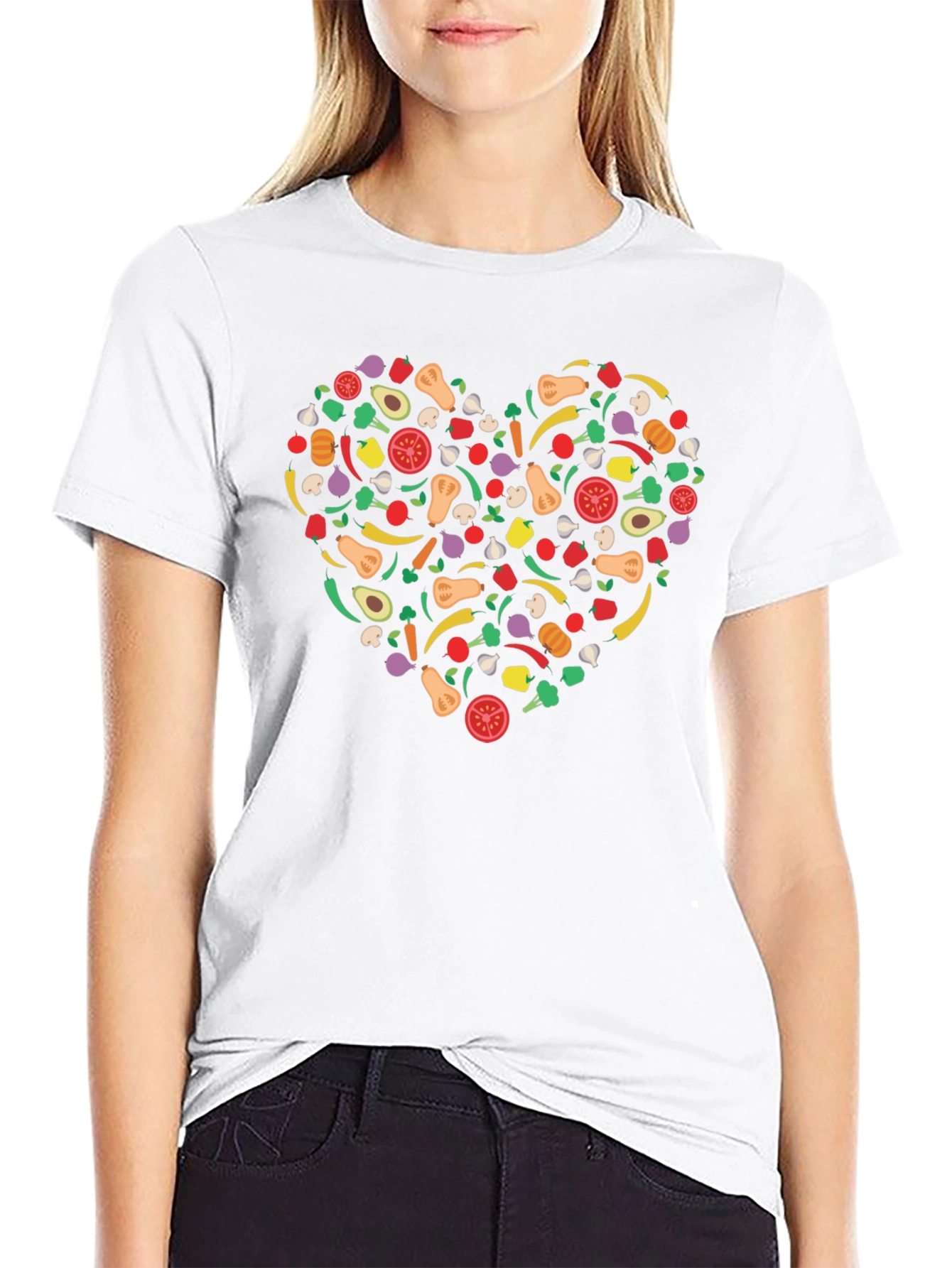 Vegetable Heart Graphic T-Shirt - Black