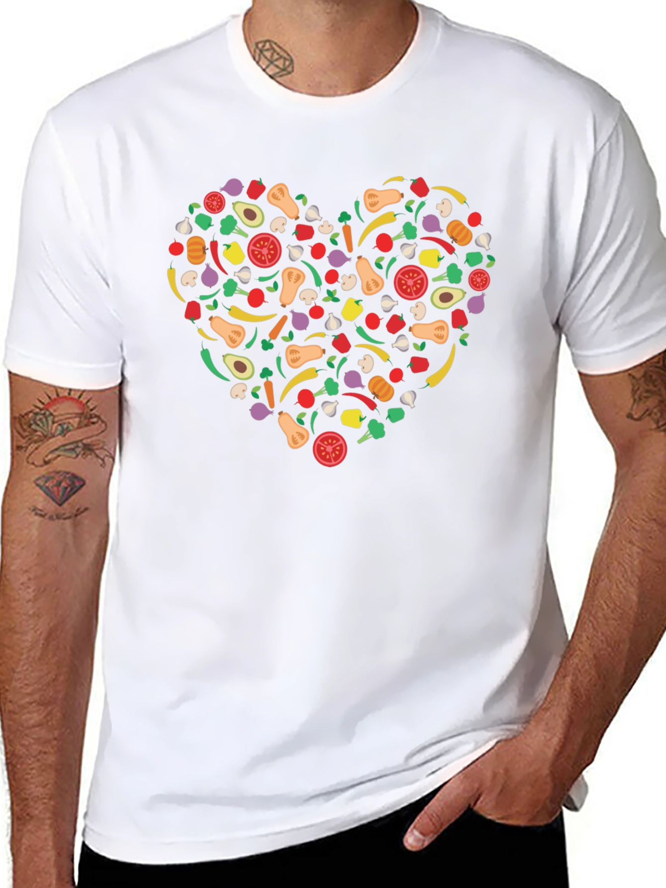 Vegetable Heart Graphic T-Shirt - Black