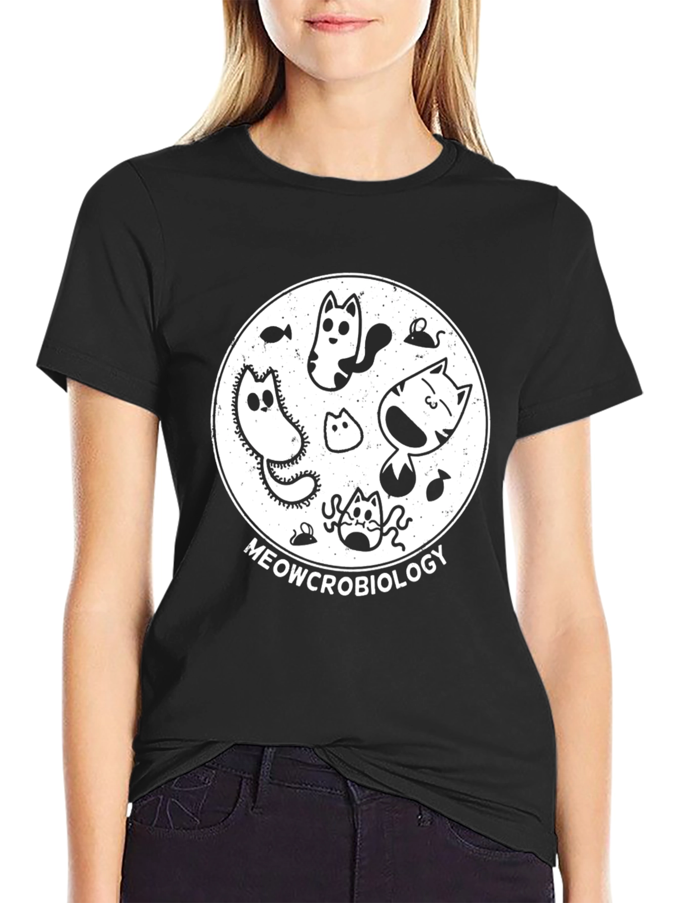 Meowcrobiology Black T-Shirt - Cat Lover Tee
