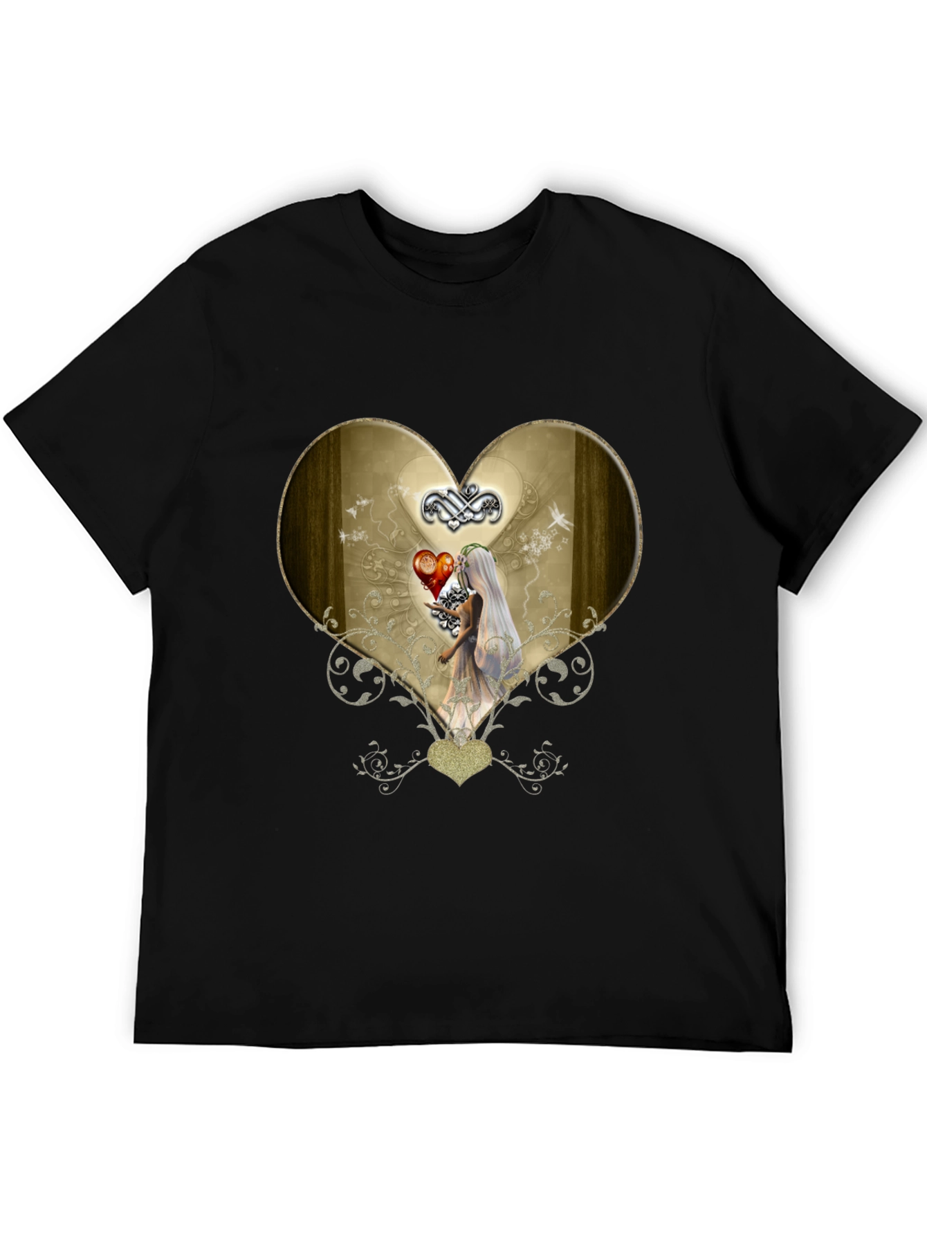 Heart & Bride Graphic T-Shirt - Black