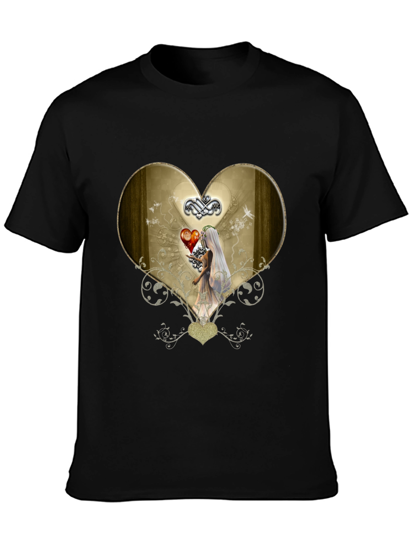Heart & Bride Graphic T-Shirt - Black