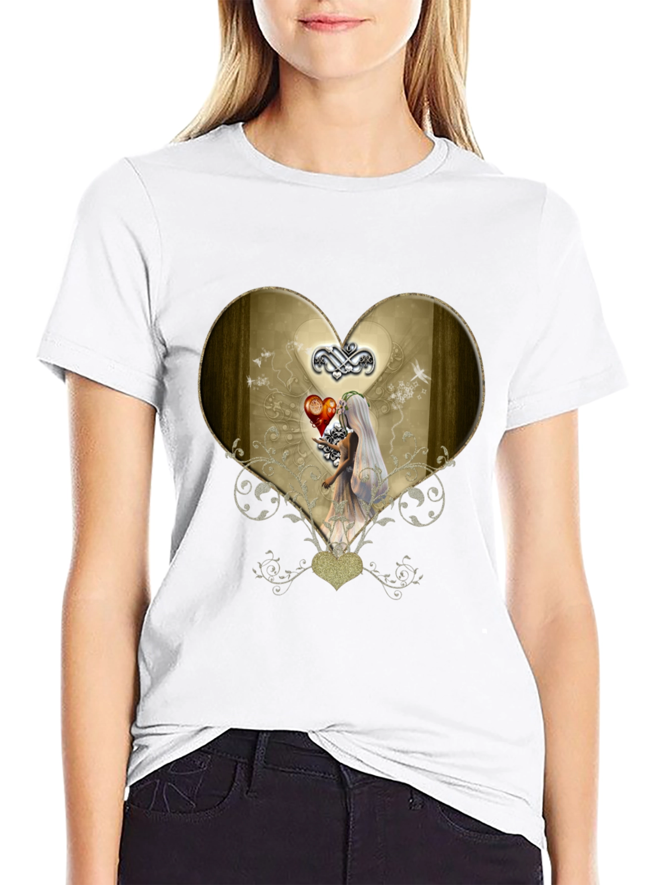 Heart & Bride Graphic T-Shirt - Black