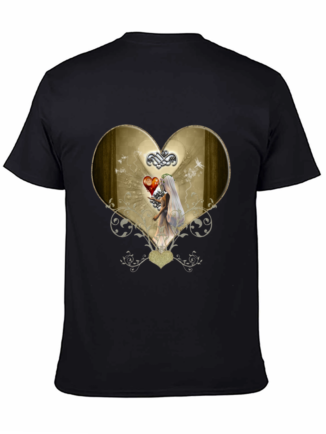 Heart & Bride Graphic T-Shirt - Black