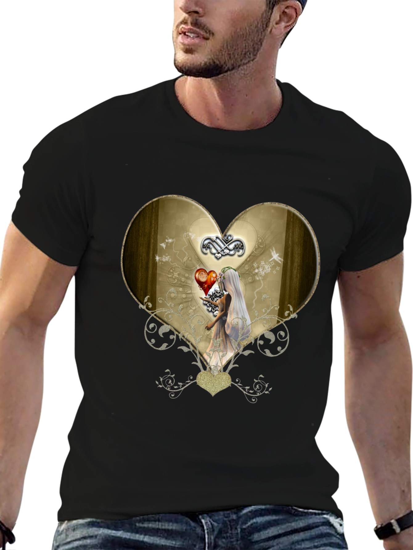 Heart & Bride Graphic T-Shirt - Black