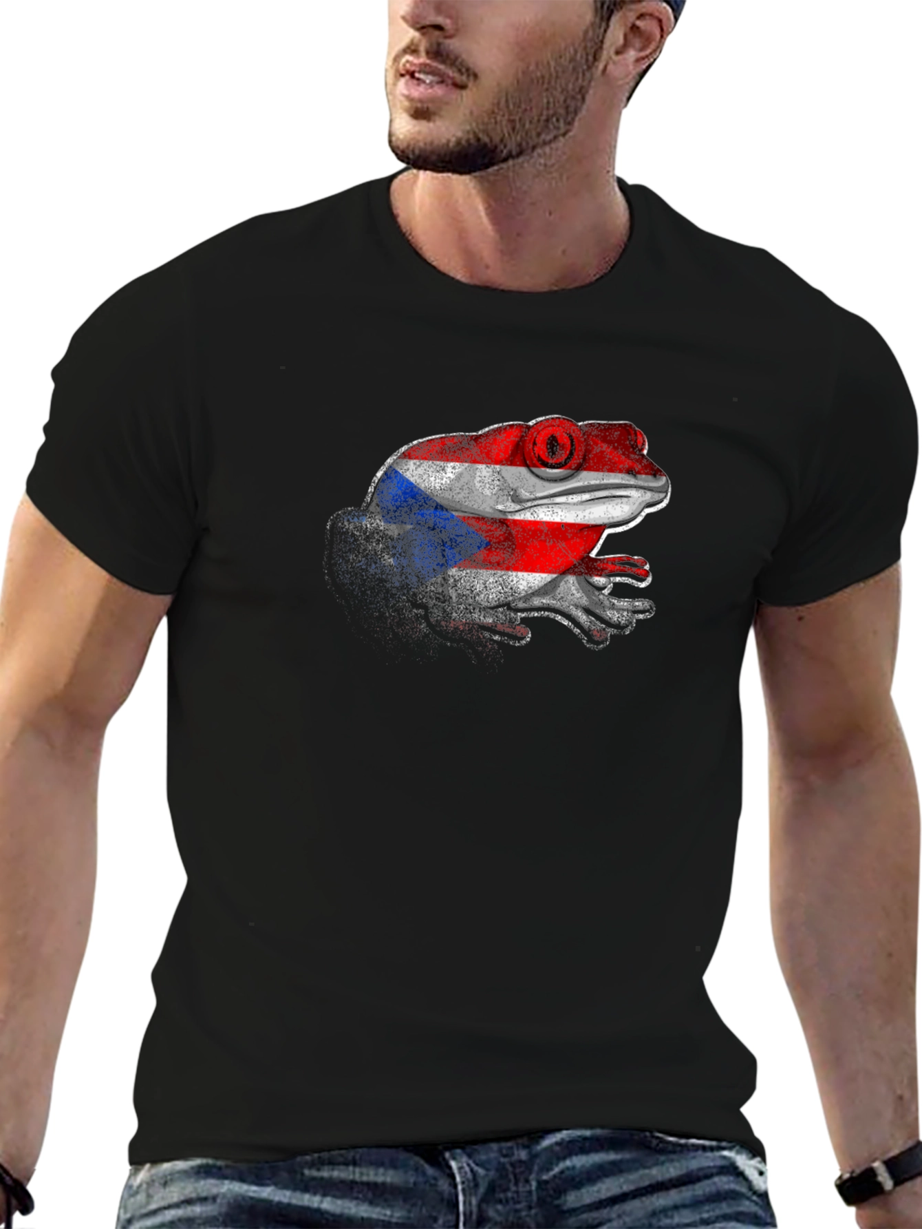 Puerto Rico Flag Coqui Frog Black T-Shirt