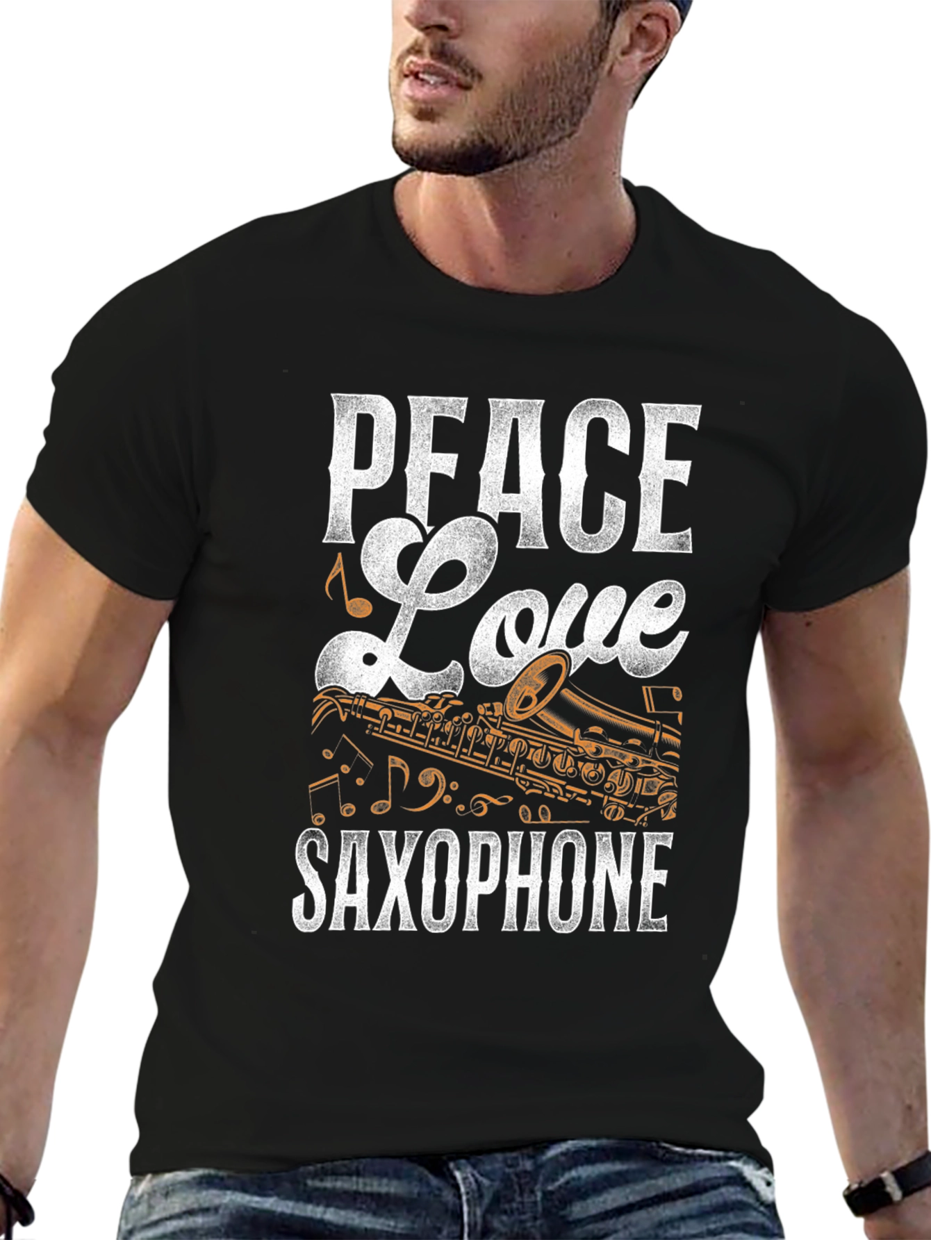 Peace Love Saxophone Graphic T-Shirt