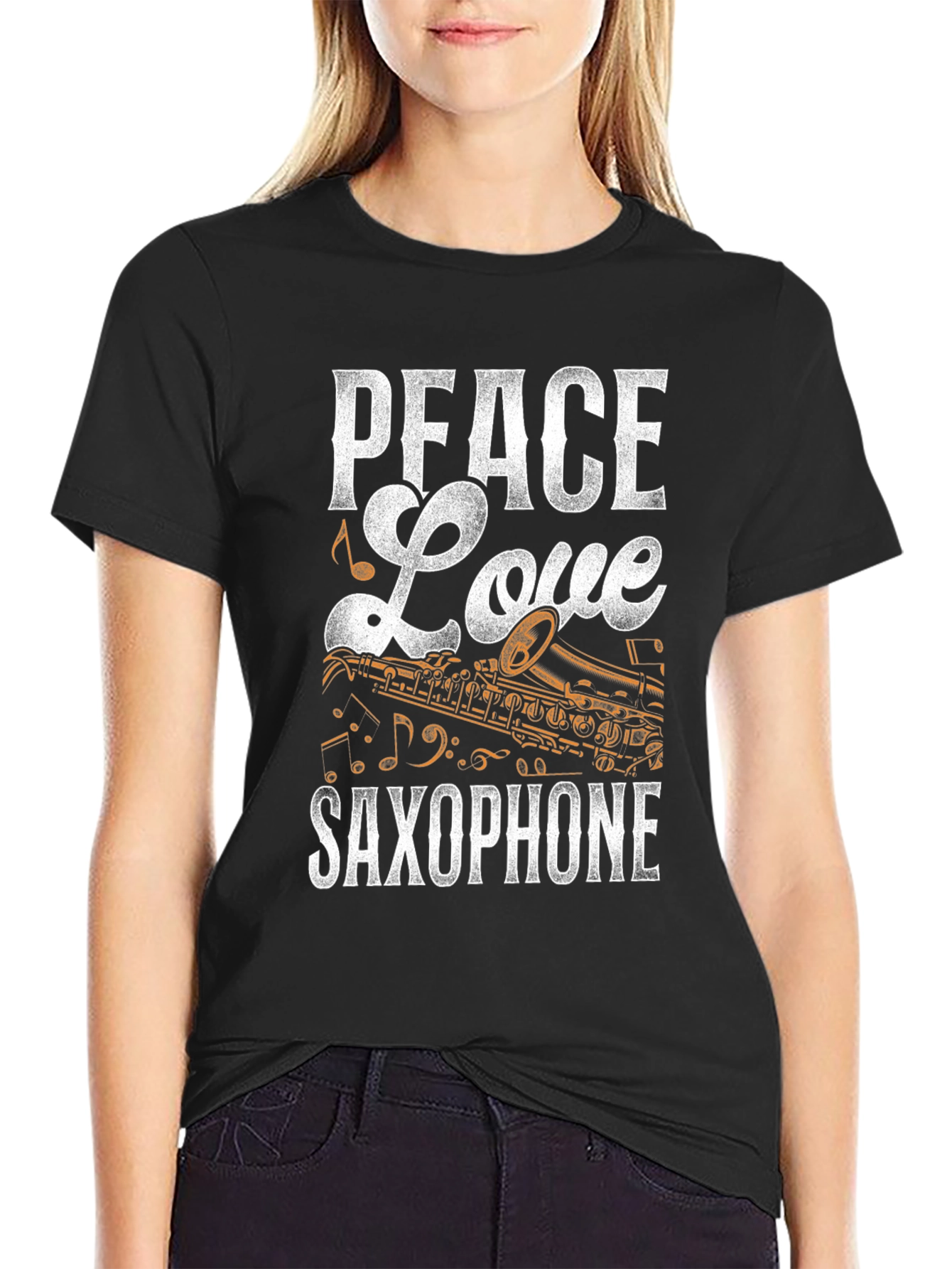 Peace Love Saxophone Graphic T-Shirt