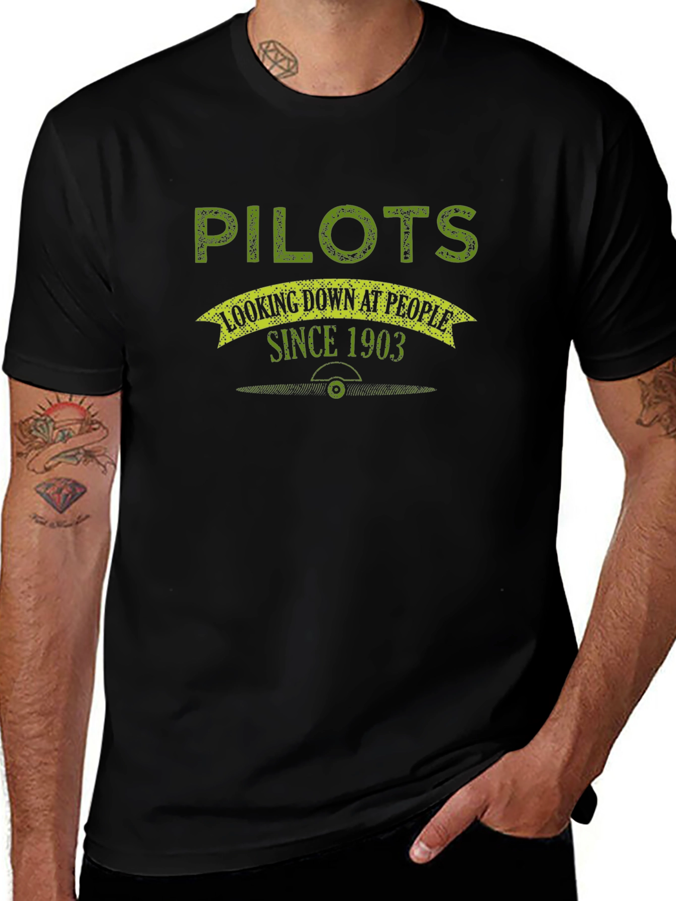 Pilots Looking Down Since 1903 Black Graphic Tee