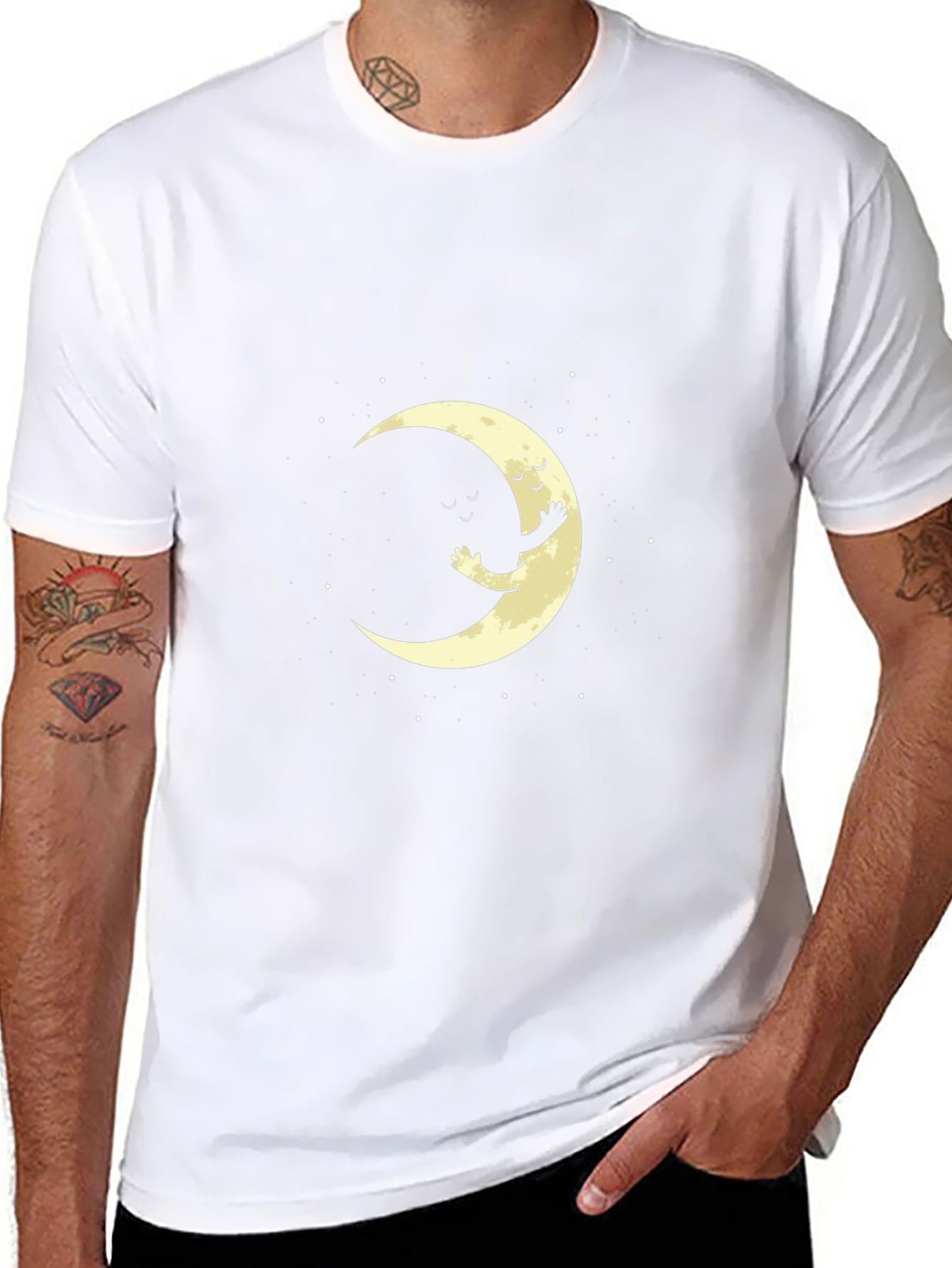 Cute Moon Hug Graphic T-Shirt - Black