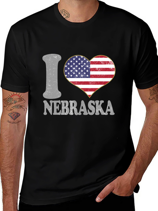I Love Nebraska USA Flag Heart Graphic Tee