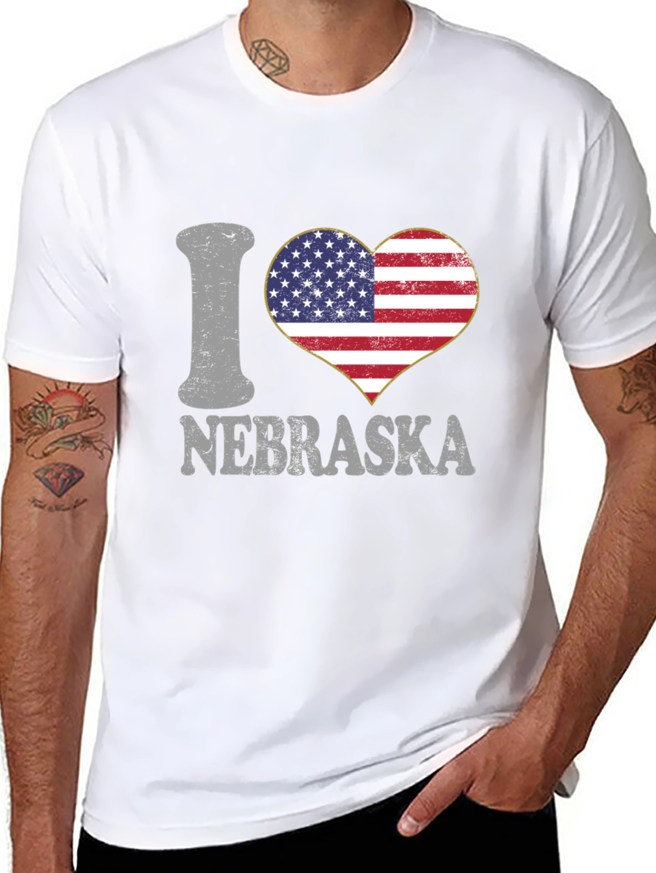 I Love Nebraska USA Flag Heart Graphic Tee
