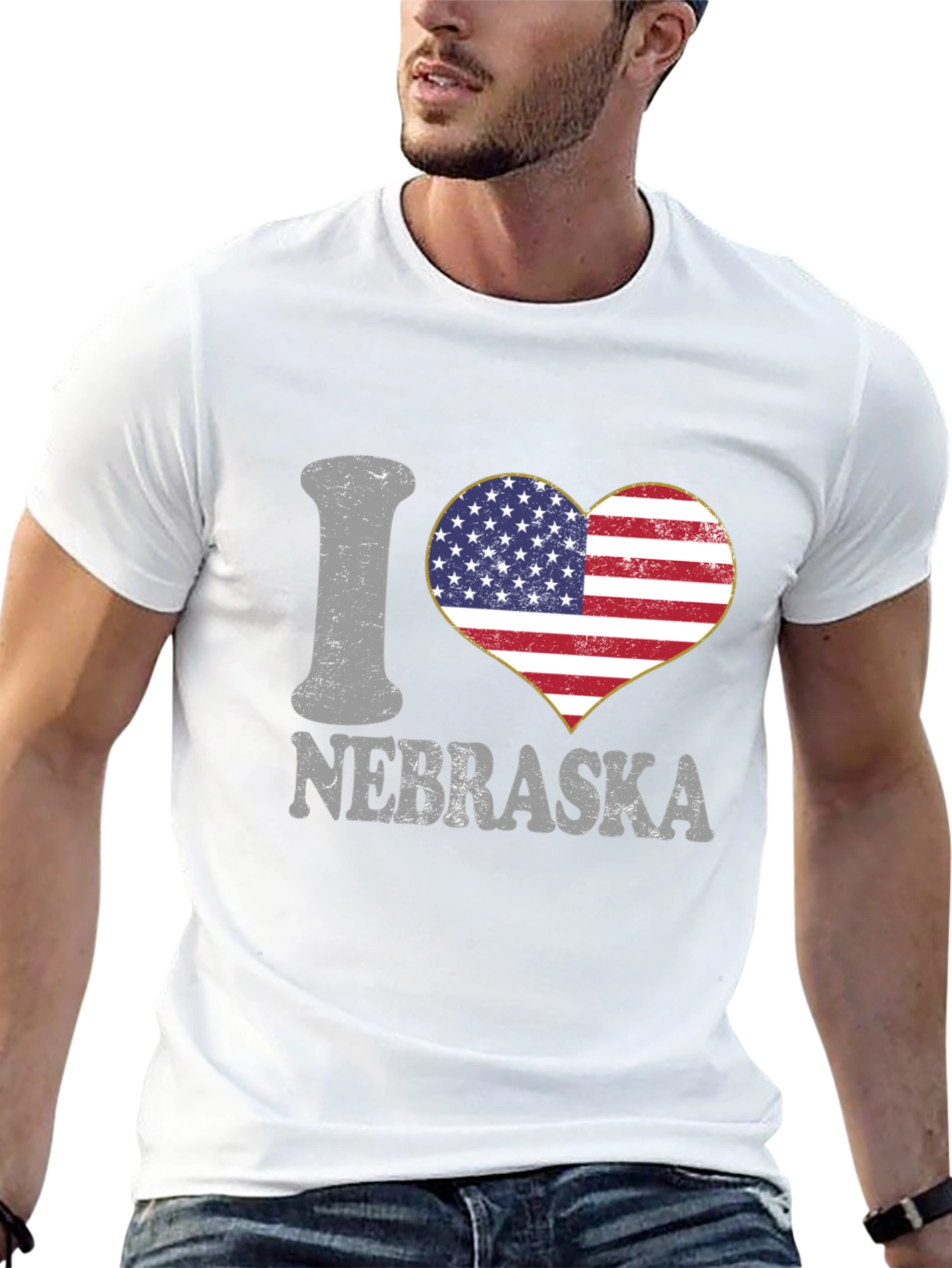 I Love Nebraska USA Flag Heart Graphic Tee