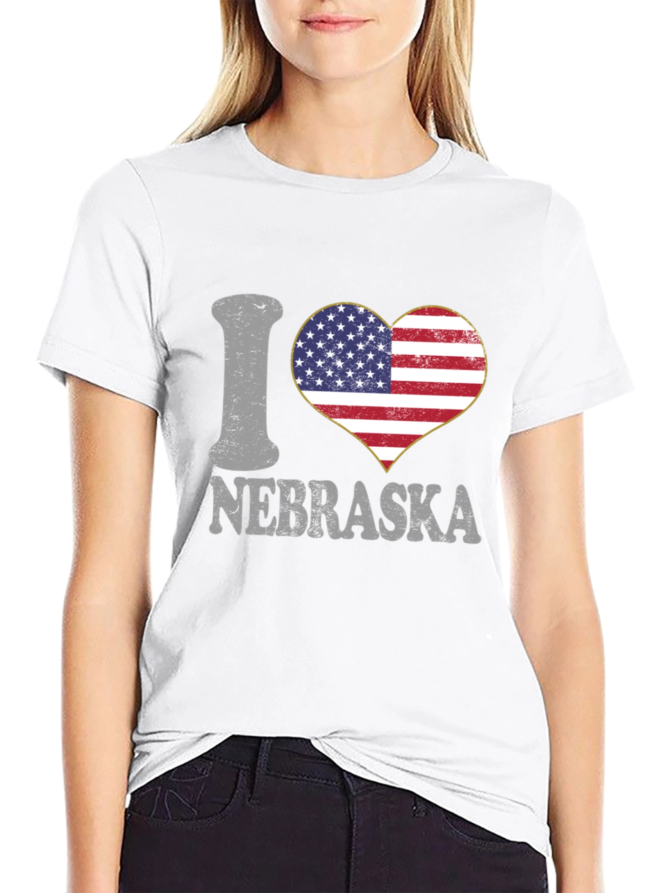 I Love Nebraska USA Flag Heart Graphic Tee