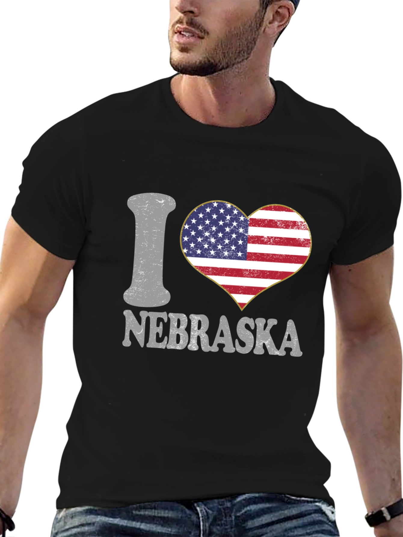 I Love Nebraska USA Flag Heart Graphic Tee