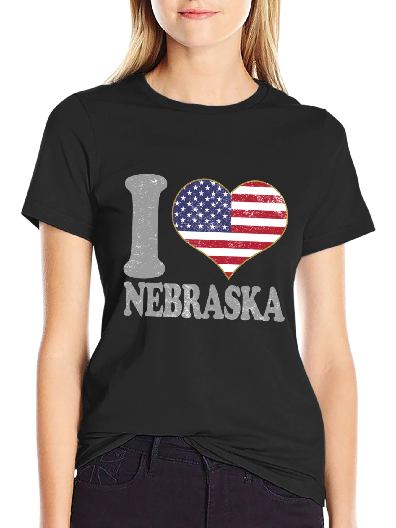 I Love Nebraska USA Flag Heart Graphic Tee