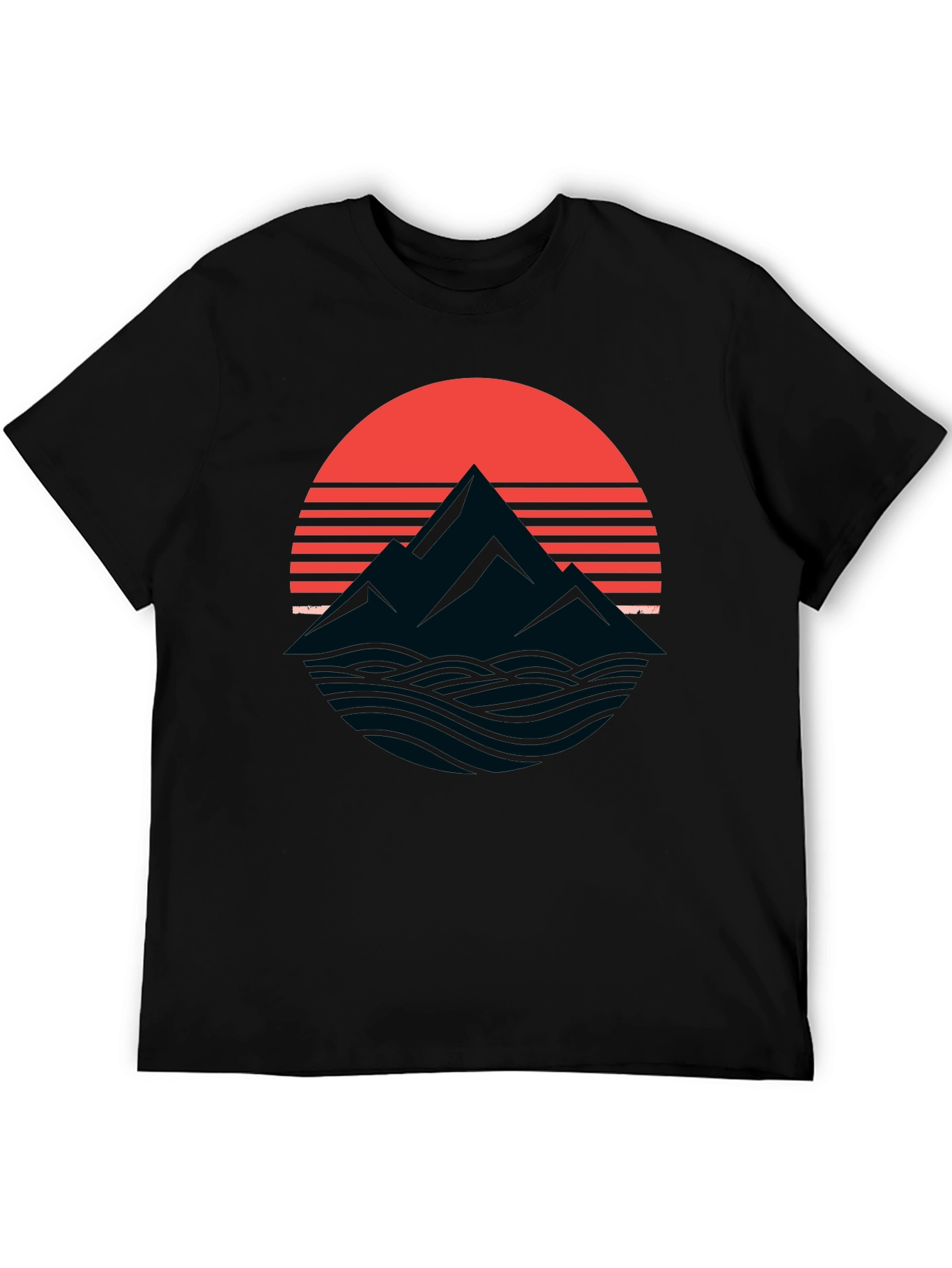 Retro Mountain Sunset Graphic T-Shirt - Black