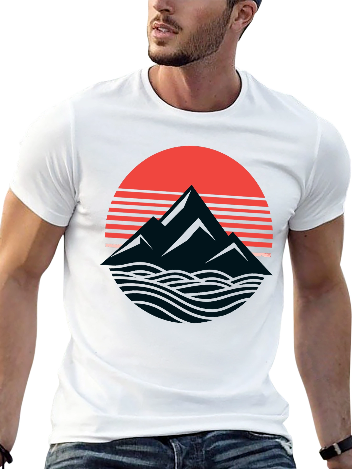 Retro Mountain Sunset Graphic T-Shirt - Black