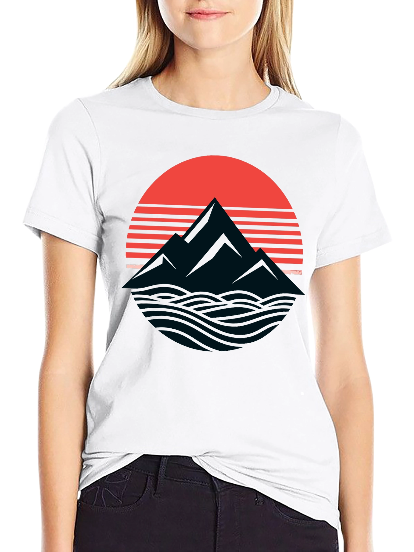 Retro Mountain Sunset Graphic T-Shirt - Black